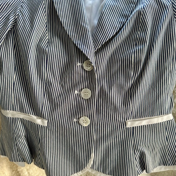 Etcetera Navy Blue and White Pinstripe Blazer - Picture 3 of 8